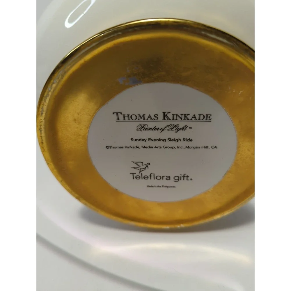 Thomas Kinkade Sunday Evening Sleigh Ride Bowl - Christmas Porcelain Teleflora